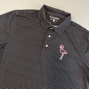 Chubbies Mens Golf Polo Shirt XL Black Pink White Stripe Flamingo Short Sleeve